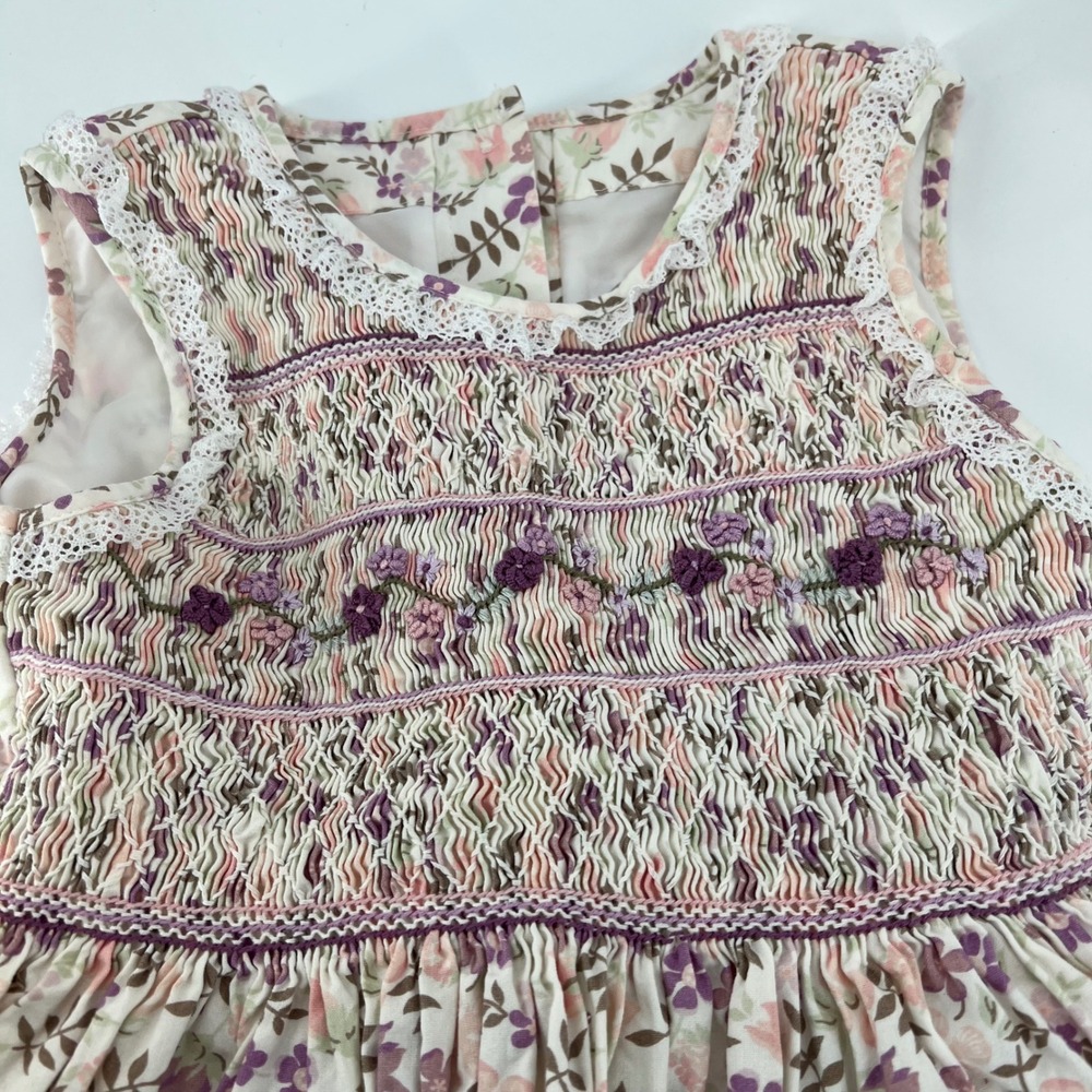 Marks Spencer Kids Girls Floral Smocked Dress Pockets Belt 4-5 Years Embroidered - Picture 4 of 9